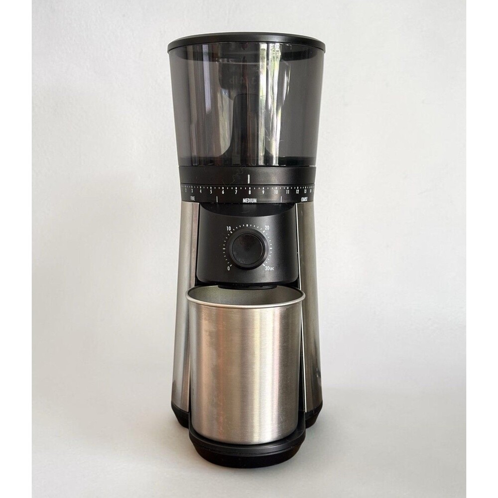 OXO Brew Conical Burr Coffee Grinder Silver Stainless Steel Burrs One-Touch EUC